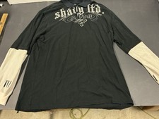 T-shirt vintage Shady LTD manica lunga nero/grigio mezzo bottoni logo missles 2X