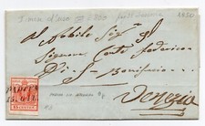 PRIMO MESE D'USO - 1850 LOMBARDO VENETO piego PADOVA (azzurro) 15.06.1850