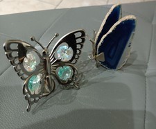 Coppia di farfalle decorative in metallo e Agata Blu