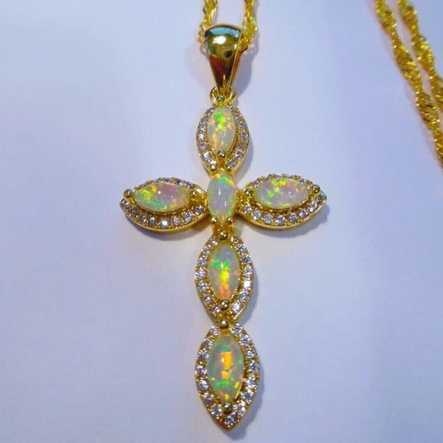 Collana croce pendente - , opale