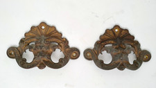 Coppia maniglie epoca fregi decorativi metallo Ottone porte mobili antichi-XXX
