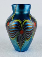Lundberg Vaso Vetro Iridescente Decorazione Petali Art Nouveau Design 1970
