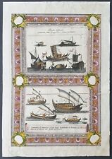 stampa antica acquaforte Coronelli Barche fluviali Giappone 1690 atlante veneto