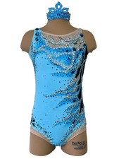 Costume da ballo bambina body blu argento ginnastica ritmica, danza competitiva