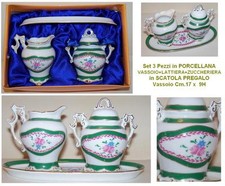 BOMBONIERA SET 3 Pz. in PORCELLANA NAZIONALE VASSOIO LATTIERA e ZUCCHERIERA 2080