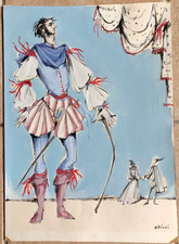 Due opere uniche tecnica mista su carta "costumi teatrali" firmate Nicola Ricci