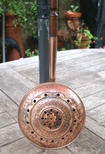 Vintage French Villedieu Copper Bed Warmer with Wooden Handle