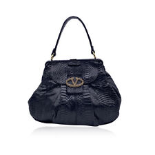 Autentica borsa grande Valentino Garavani vintage pelle nera logo V cristallo