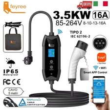 Caricabatteria WiFi AUTO ELETTRICA EV Tipo 2 8A-16A 5 metri mono fase Schuko APP