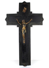 Crocefisso in legno e ottone Antico da parete VINTAGE D'Epoca Gesù Cristo Grande
