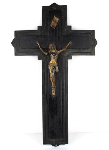 Crocefisso legno ottone - in, e