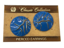 ORECCHINI BOTTONE METALLO E SMALTO BLU BIGIOTTERIA VINTAGE ANNI 70-90 CM 3