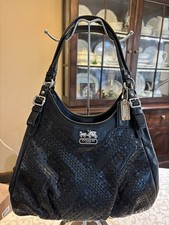 Borsa a tracolla Coach Madison Maggie in pelle intrecciata nera nuova con etichetta e parapolvere