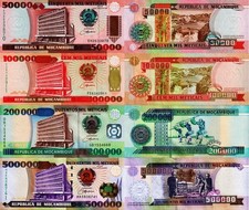MOZAMBICO - Mozambique Lotto 4 banconote 20k/50k/100k/500k meticais FDS - UNC
