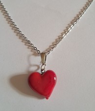 Collana Con Ciondolo Cuore Rosso In Vetro Di Murano