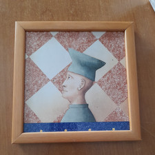 N 7 piastrelle artistiche decorate e incorniciate in legno 165 X 165 mm rare