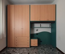 mobile a ponte letto singolo con comodino in laminato verde e pero  295x60x260