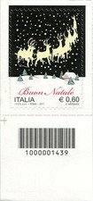 2011 francobollo Natale Laico SX CON CODICE A BARRE 1439