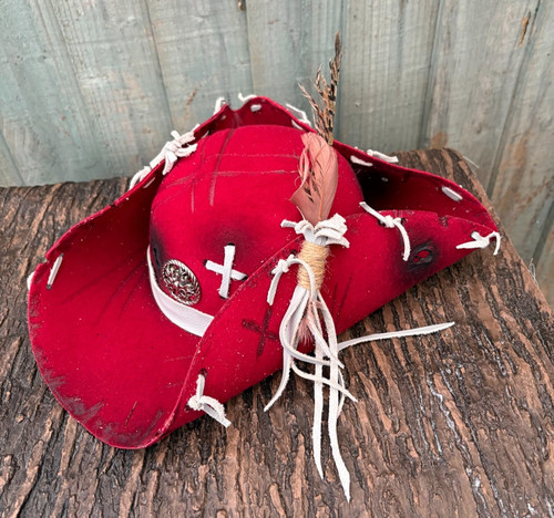 Unisex red distressed tricorn - unisex,