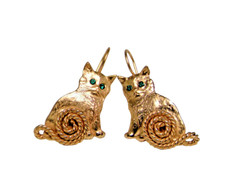 Orecchini gatto pendenti donna oro stile vintage antico