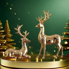 Renna di Natale 2pz Resina Cervo Statuina Statua Decorazione Scultura Casa Nuova