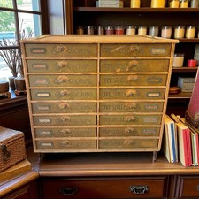 Antica Rara Cassettiera Merceria Italiana Cucirino Tre Stelle Grande Autentica