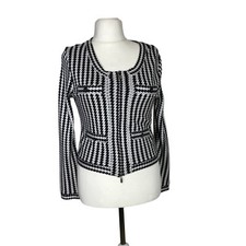 Cardigan da donna giacca maglia con zip bianca nera 48 elasticizzata come nuova