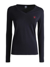 Polo Club T-shirt donna scollo a V a maniche lunghe in cotone - blu scuro