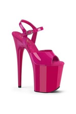 Pleaser USA FLAMINGO-809 sandalo alla caviglia con plateau in vernice rosa caldo UK7