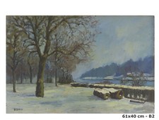 QUADRO AD OLIO FIRATO BERT PAESAGGIO PARCO VALENTINO TORINO IN INVERNO NEVE B2