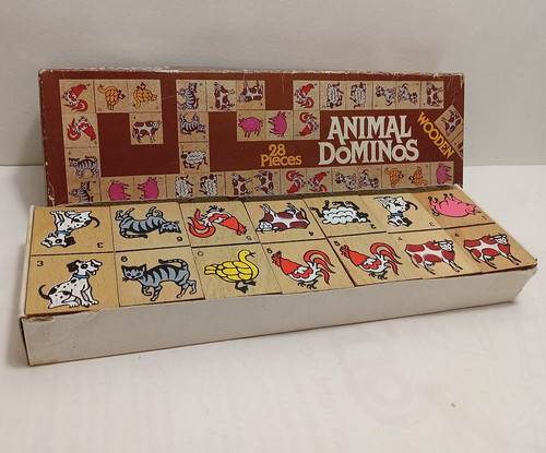 Domino animali vintage legno - animali,