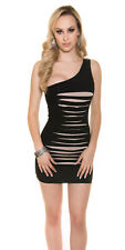 Sexy Mini Abito Aderente Elasticizzato Monospalla Scollato Nero Nudo Strappi SM