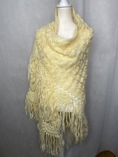 Gorgeous Hand Crochet Scarf Wrap Large Yellow Fan Shell Pattern V-shape
