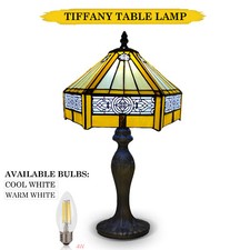 Tiffany 10'' Yellow Hexagon Style Table Lamp Stained Glass Mission Style Coffee