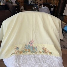 Lenzuolo culla bambino giallo vintage punto croce coniglietti