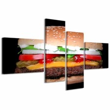Quadro Moderno 200 x 100 cm Stampa su Tela Canvas 4 pz XXL Hamburger 
