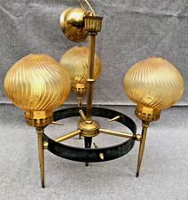 Grande lampadario vintage design italiano anni 60-70 ottone vetro lampada soffitto