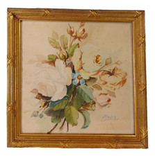 Acquerello Acquarello Su Carta Fiori Rose Rosà Natura Morta 1936 Modolo?