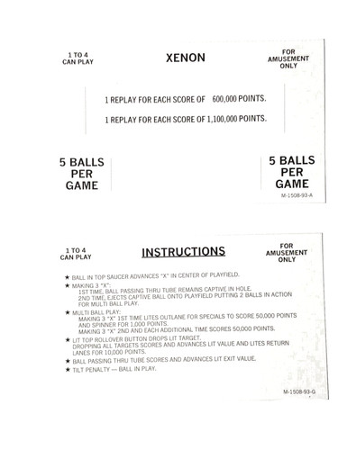Xenon score card set - xenon,