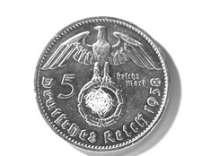 GERMANIA RARA  MONETA D'ARGENTO 5 MARCHI 1938 ZECCA F TERZO REICH .