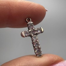 Ciondolo croce argento sterling 925 vintage pietre zirconi 0,8" 1,17 g...