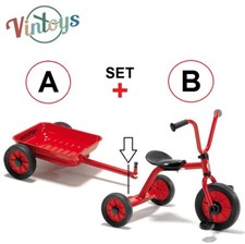 TRICICLO PICK-UP con Carrello a Pedali per Bambini ROSSO e Nero VINTOYS Speciale