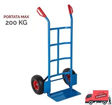 CARRELLO A MANO PORTAPACCHI SCARICO PORTATA Max 200 KG ACCIAIO RUOTE PNEUMATICHE