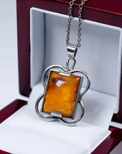 900 Argento - Antico Art Deco Ciondolo Con Butterscotch Ambra - Da