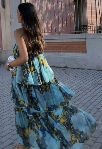 Maxi abito blu - , zara