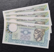 500 Lire 1974 - Biglietto di Stato Mercurio - Lotto di 4 esemplari consecutivi