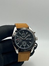 Orologio uomo Cronografo Crono datario automatico similpelle cuoio quad nero