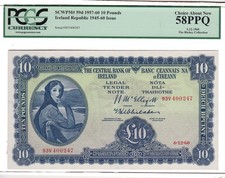 PCGS Graded 58 Irish Central Bank of Ireland banconota £10 McElligott P-59d