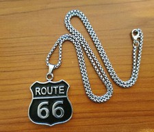 Collana Lunga Ciondolo U.S.ROUTE 66 Storica Strada Madre Motociclista Punk Retro