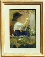 Fanciullo-a che dipinge-Scuola Lorenzo Delleani-olio su tavola- Inizi 1900. Teen